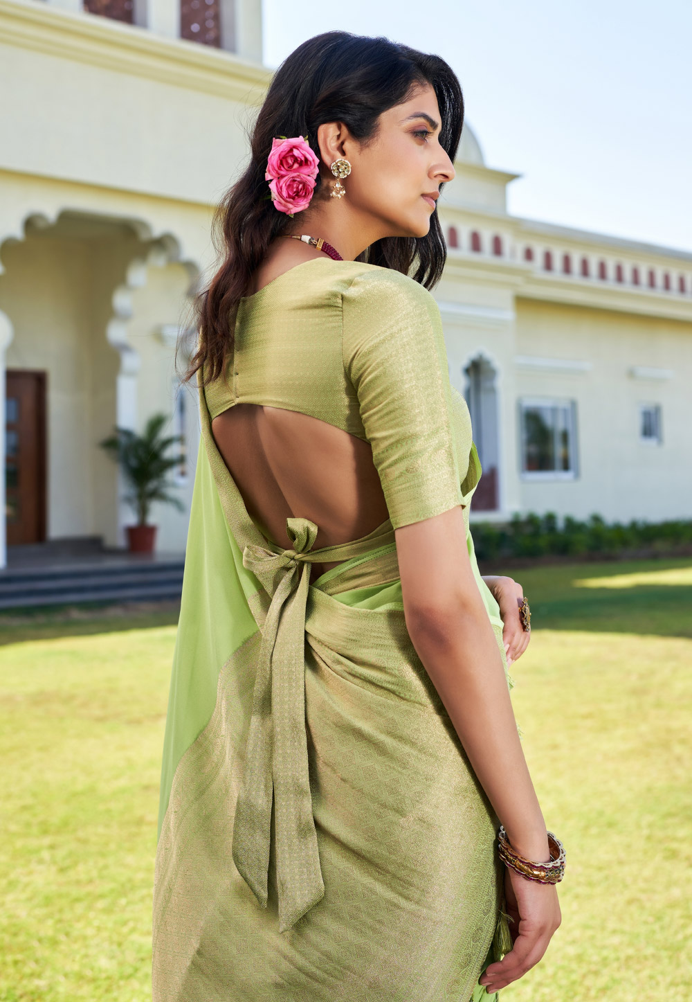 Pista Green Soft Silk Saree With Blouse 276641