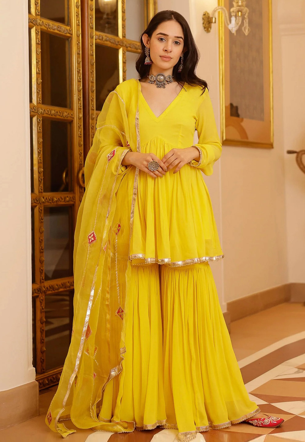 Yellow Georgette Readymade Sharara Suit 278068