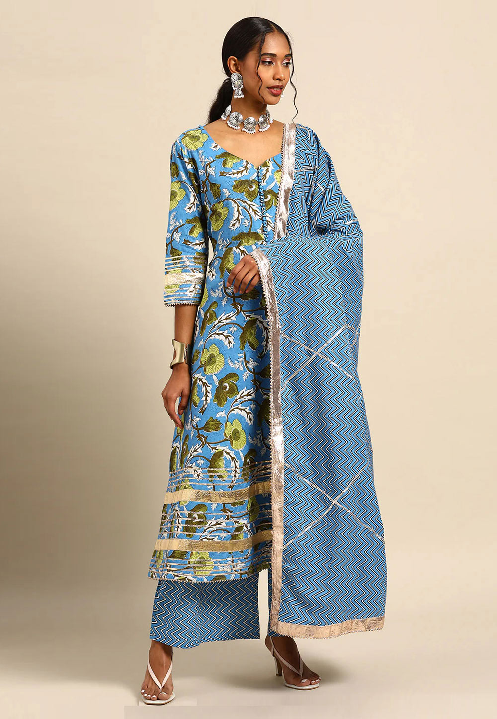 Sky Blue Rayon Readymade Pakistani Suit 278073