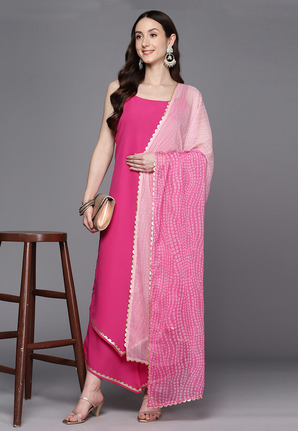 Pink Crepe Readymade Palazzo Suit 278192