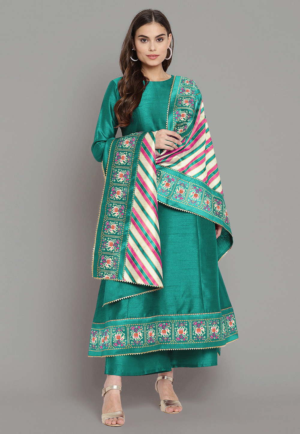 Sea Green Art Silk Readymade Pakistani Suit 278193