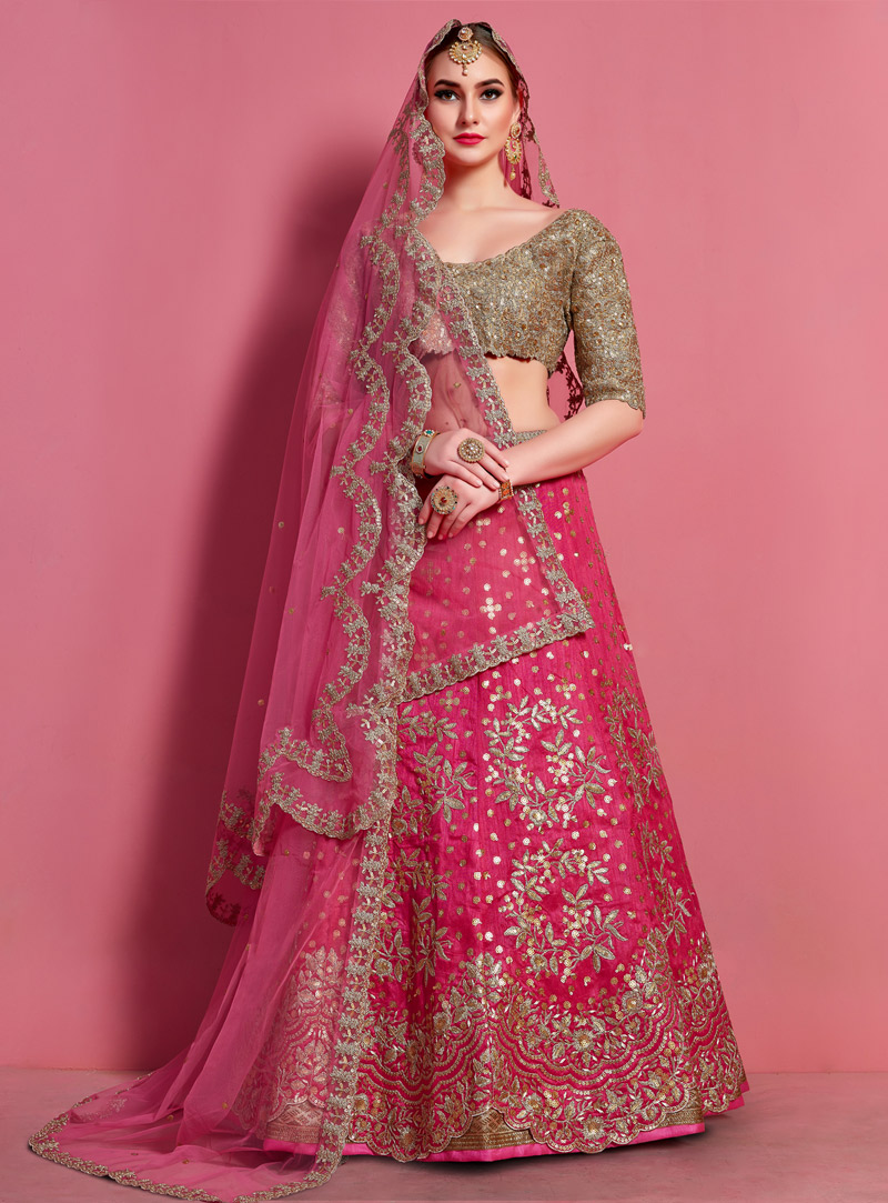 Pink Art Silk A Line Lehenga Choli 149420