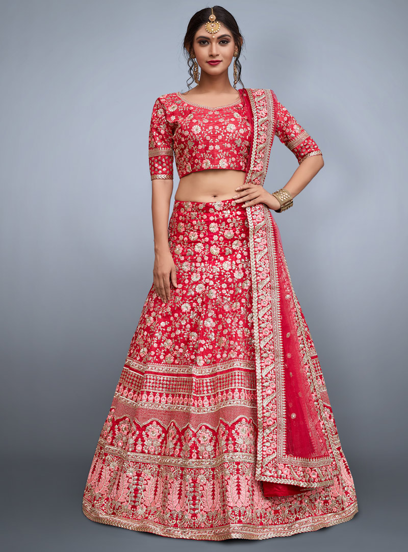 Pink Art Silk Bridal Lehenga Choli 135079