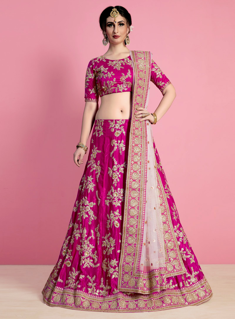 Magenta Velvet Silk  Lehenga Choli 135089