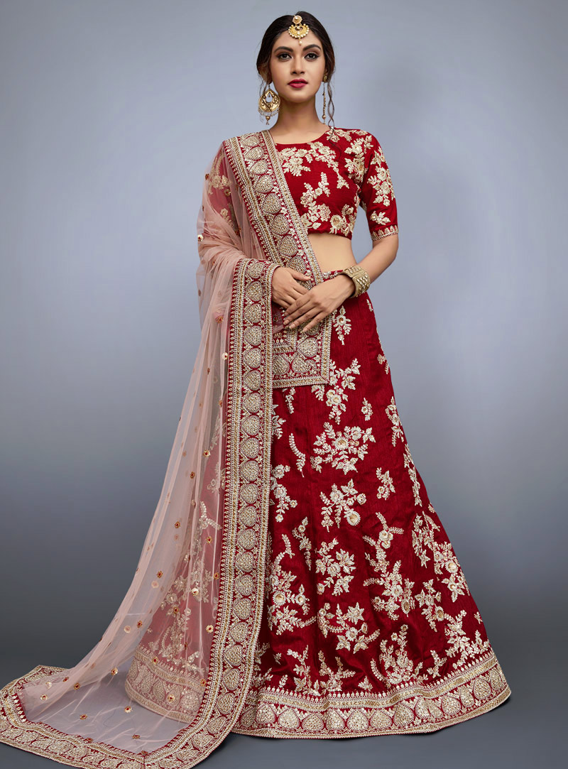 Red Art Silk Bridal Lehenga Choli 135080