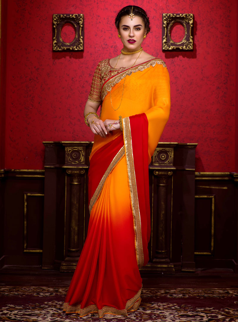 Orange Silk Festival Wear Saree 88947