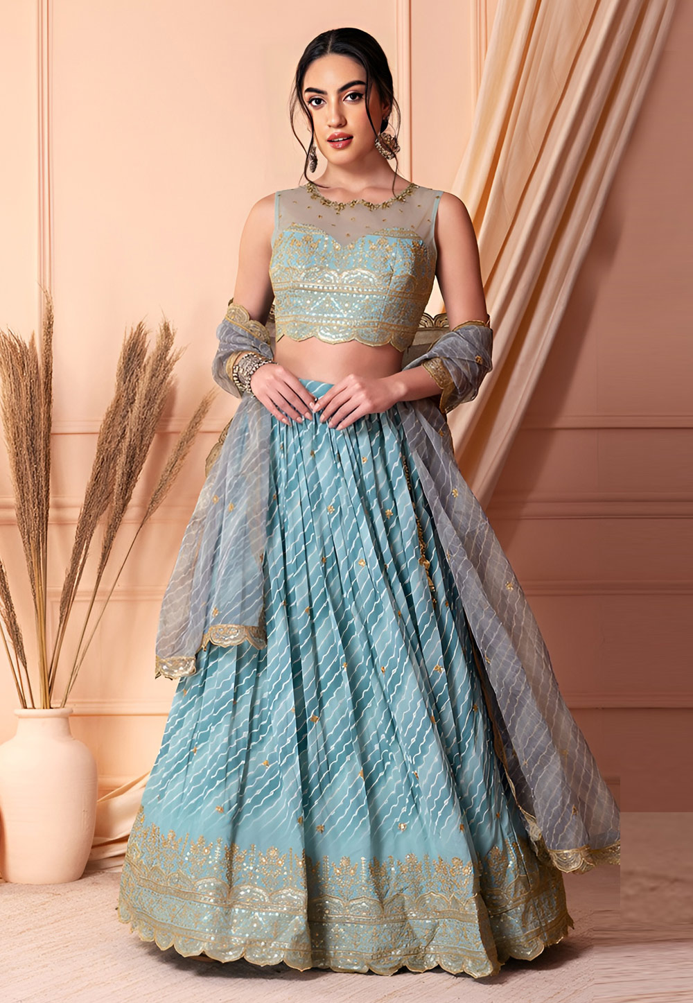 Sky Blue Georgette Readymade Circular Lehenga Choli 270845