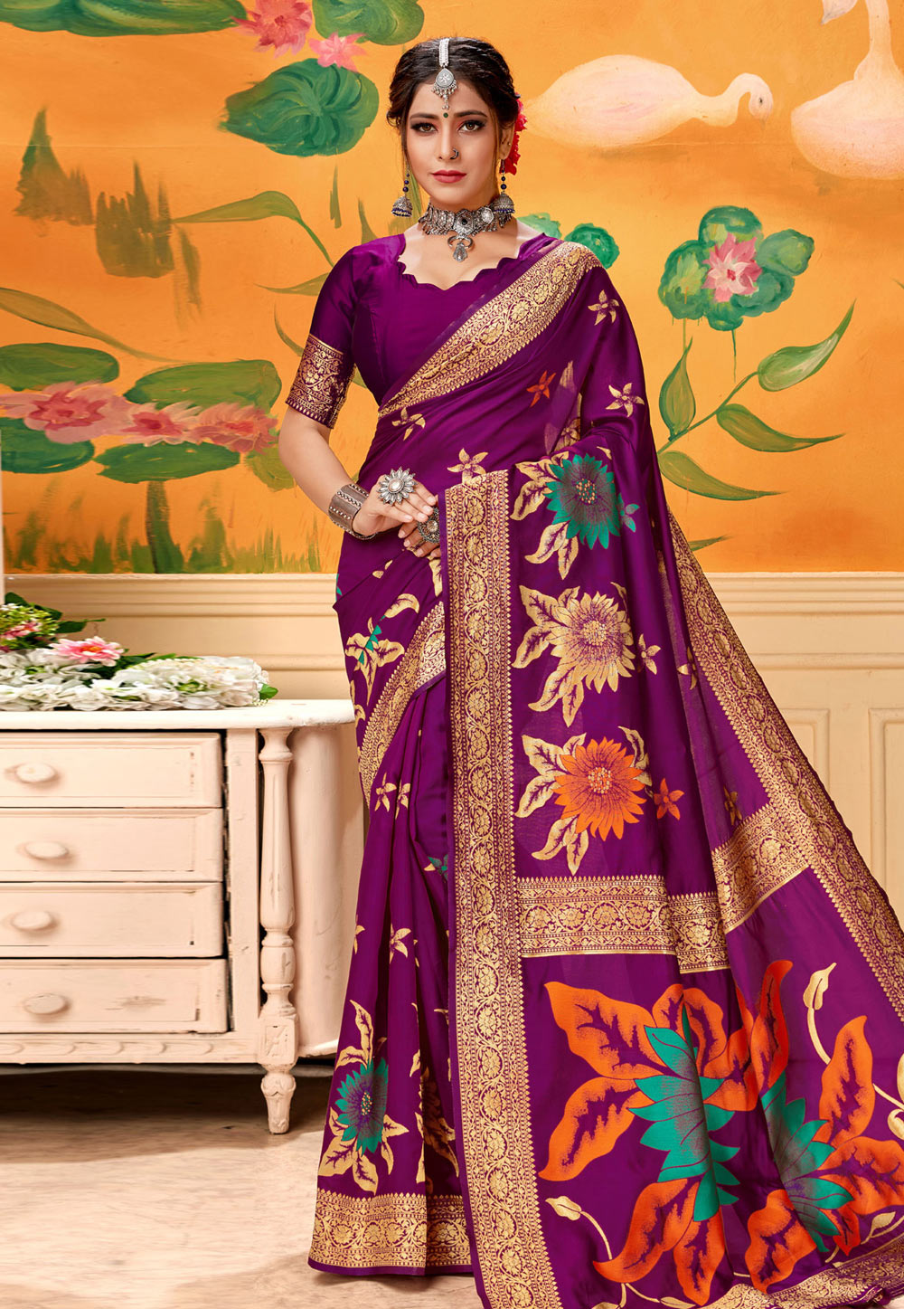 Purple Silk Festival Wear Saree 193588