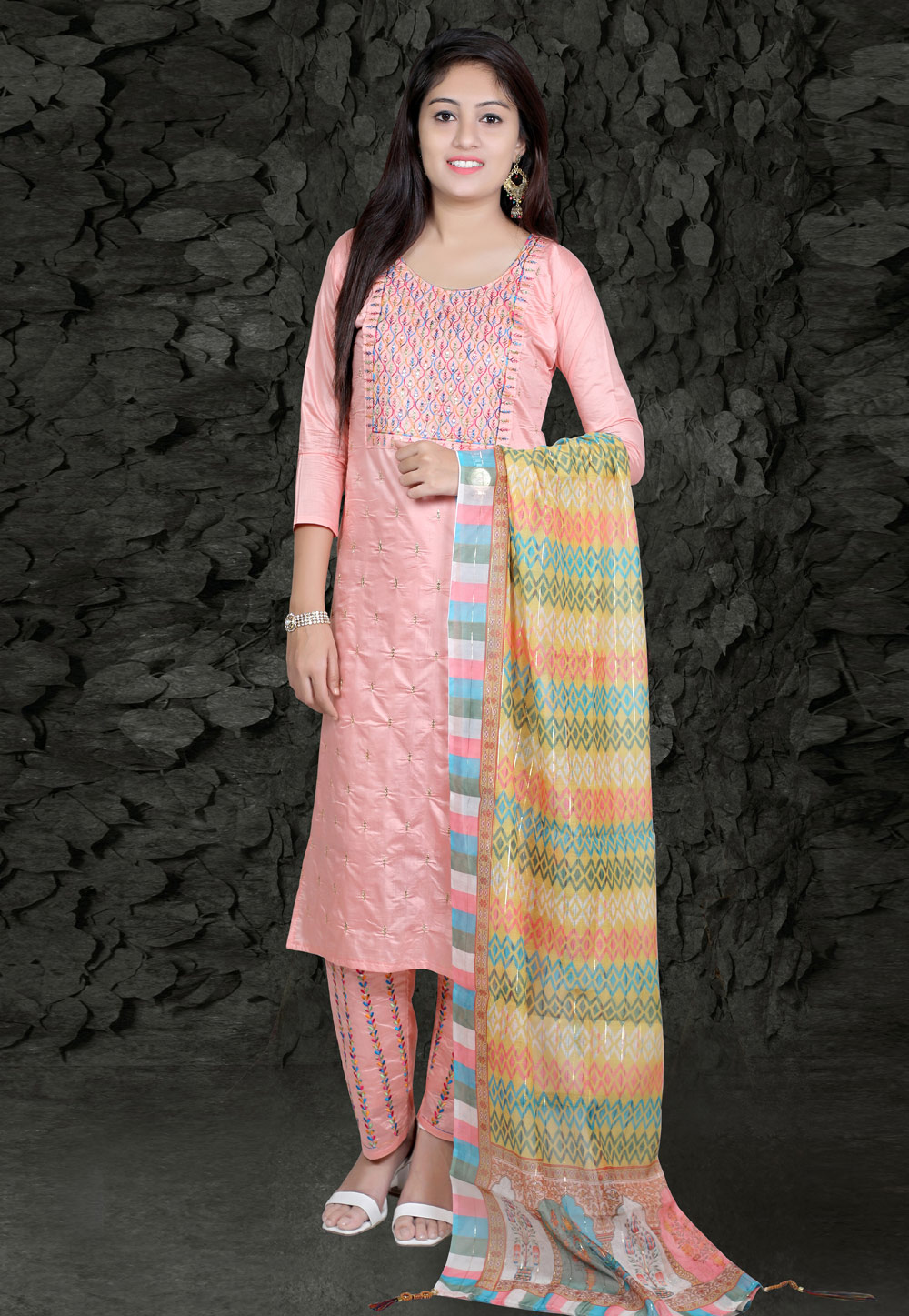 Pink Chanderi Silk Readymade Kameez With Pant 246135