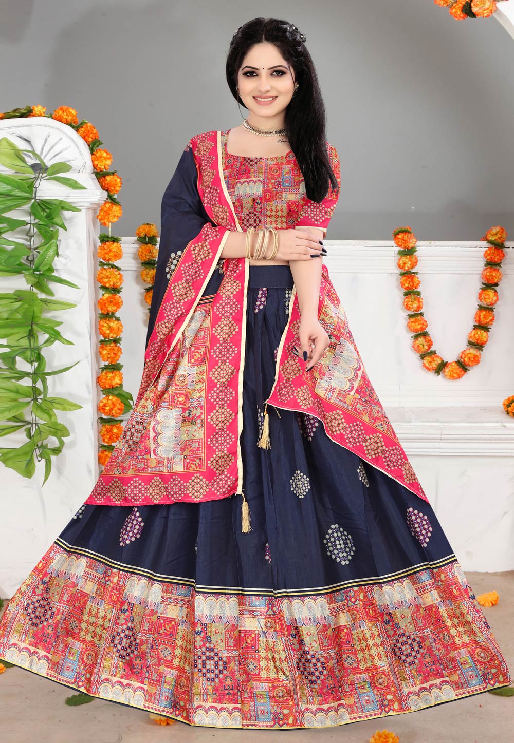 Navy Blue Silk Navratri Chaniya Choli 270549