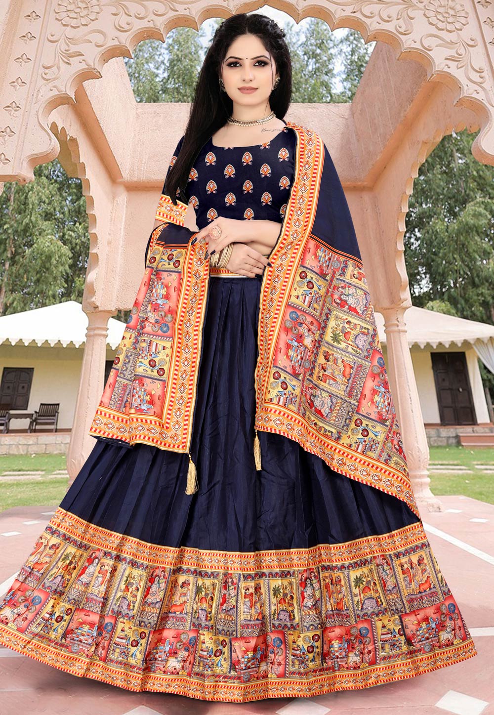 Navy Blue Silk Navratri Chaniya Choli 270551