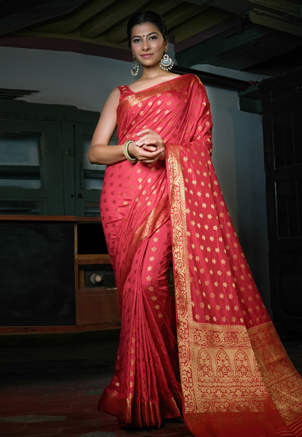 Pink Banarasi Silk Saree With Blouse 258903