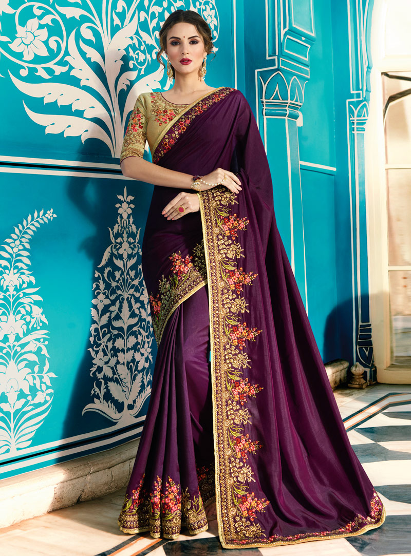 Purple Barfi Silk Saree With Blouse 120875