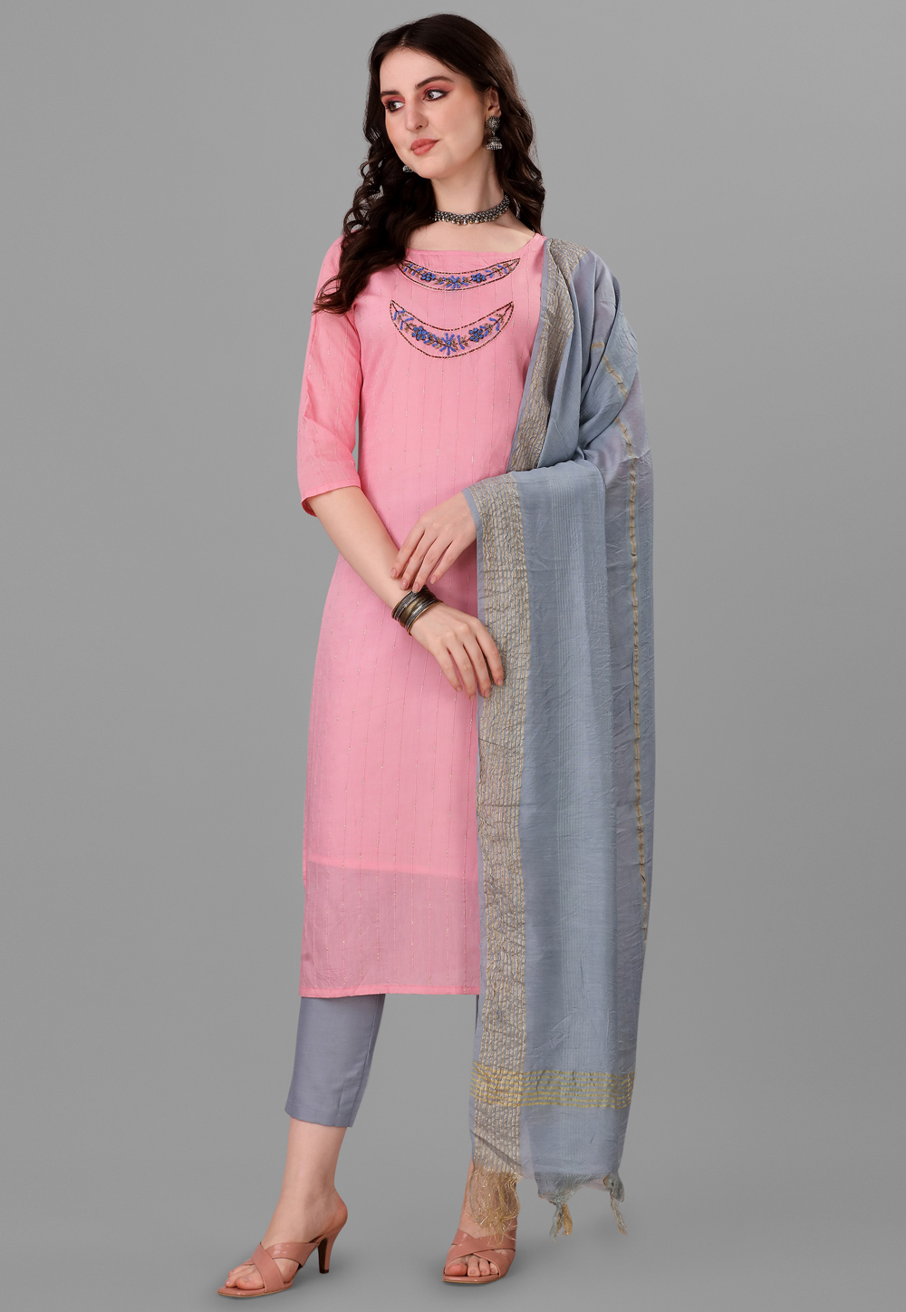Pink Cotton Readymade Pant Style Suit 258423