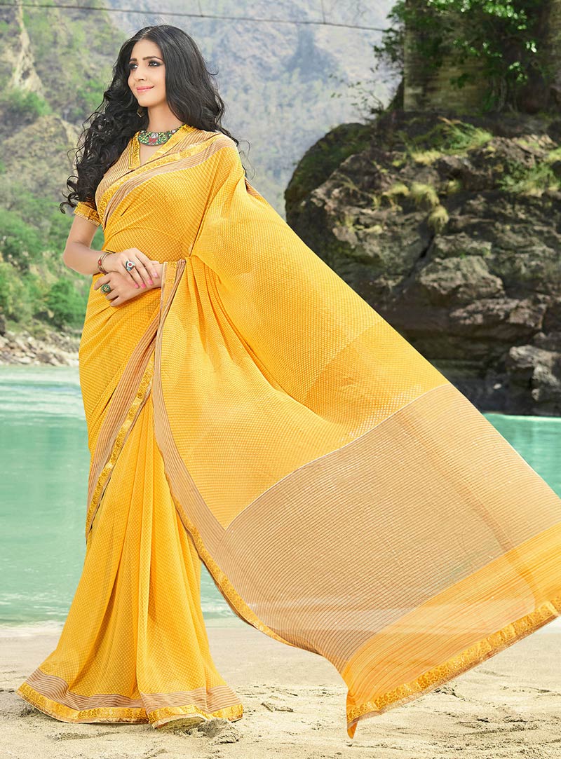 Yellow Georgette Casual Wear Saree 91790