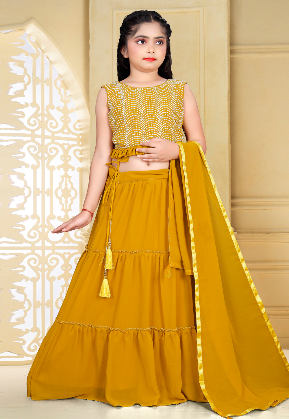 Mustard Georgette Kids Lehenga Choli 268801