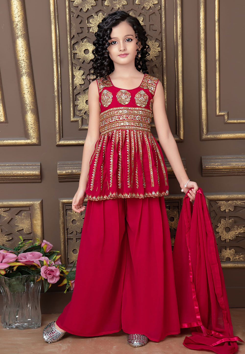 Magenta Faux Georgette Readymade Kids Sharara Suit 248872