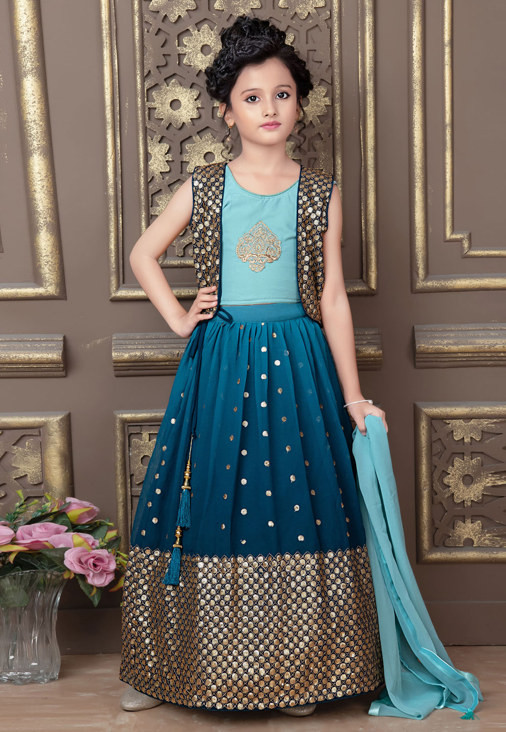 Shop Orange Georgette Dress Girl Kids Online at Best Price | Cbazaar