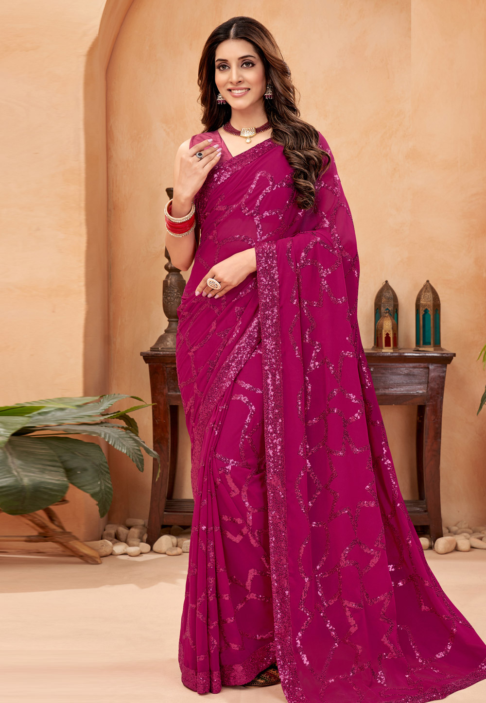 Magenta Faux Georgette Saree With Blouse 265600