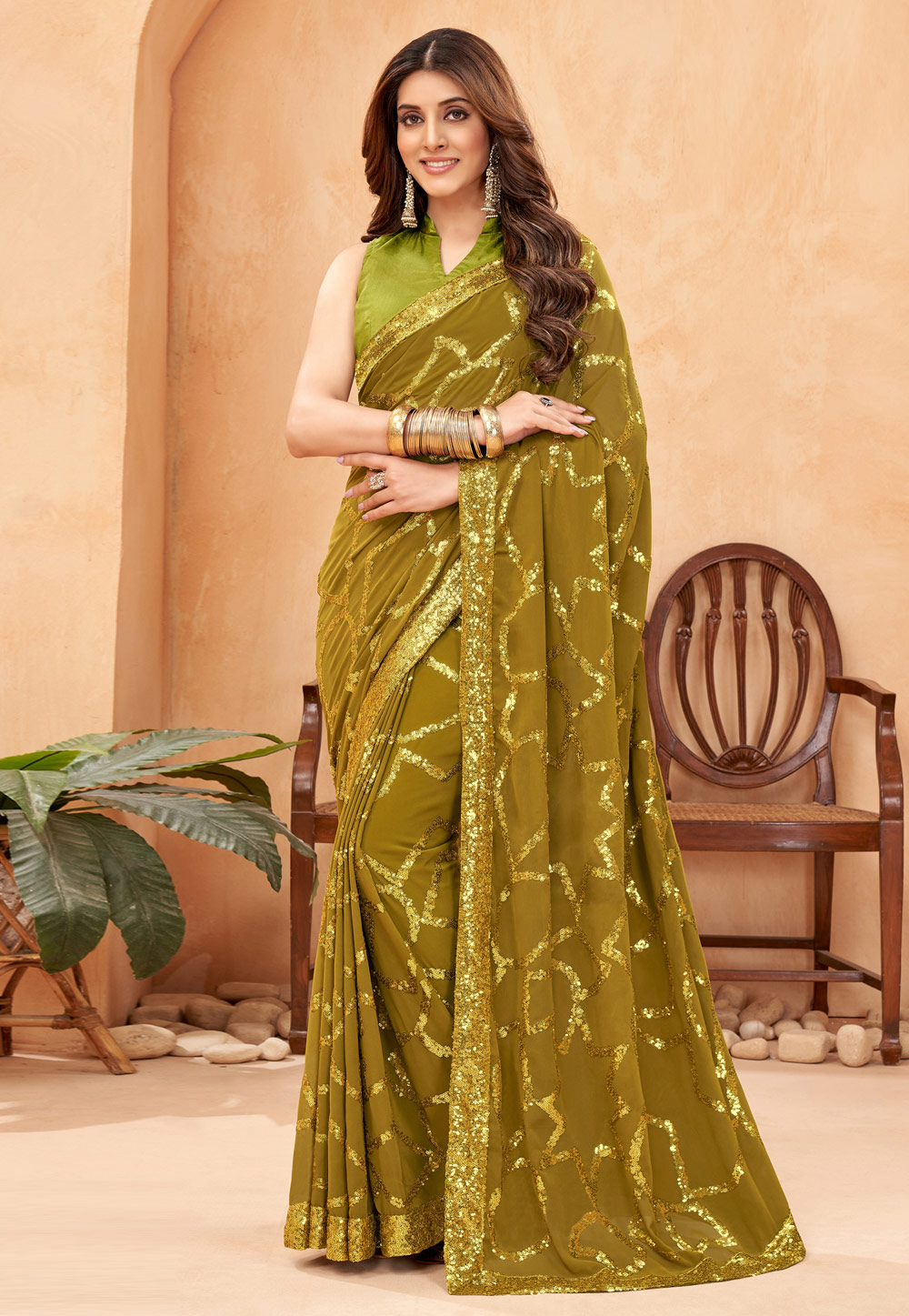 Mustard Faux Georgette Saree With Blouse 265601