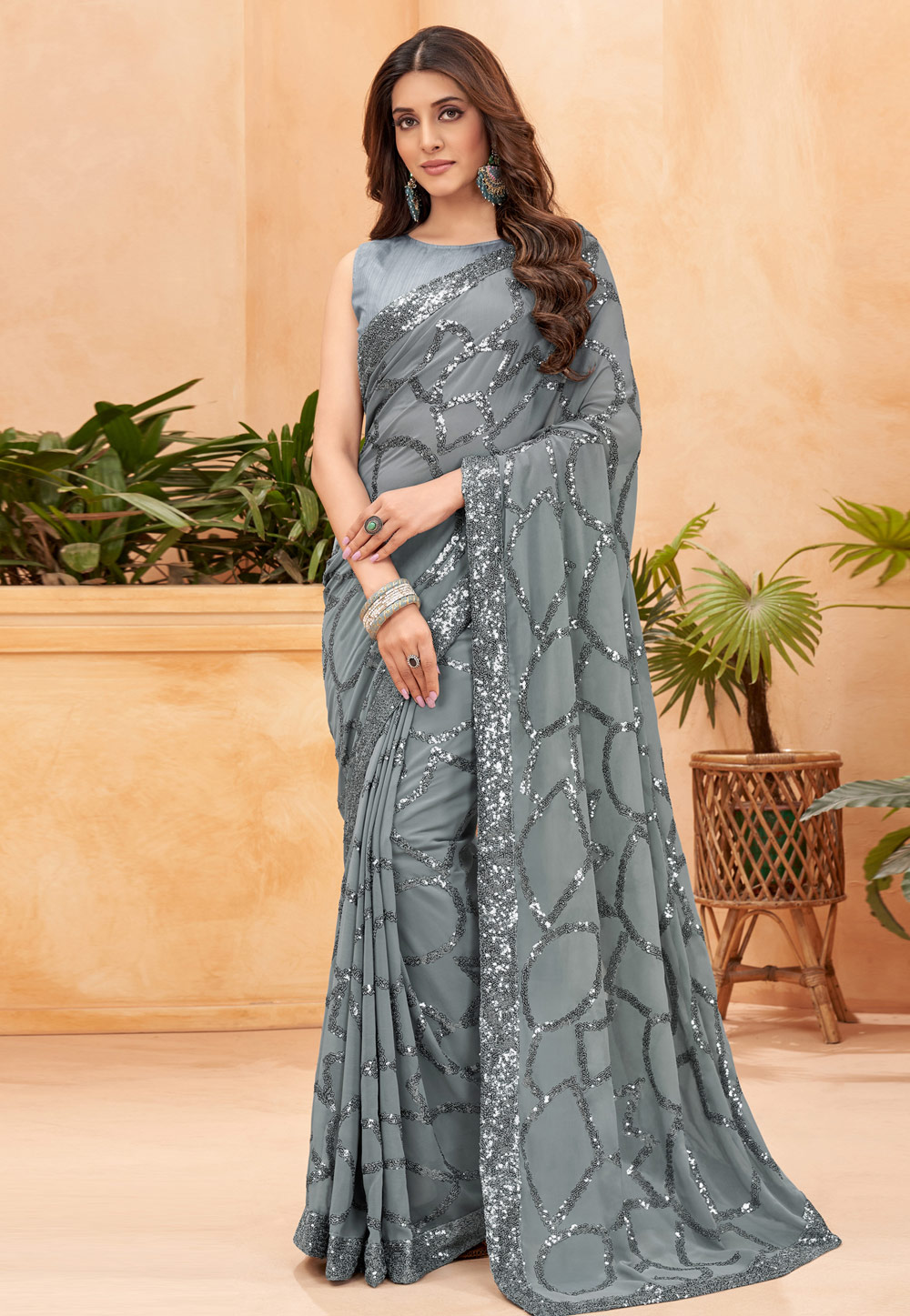 Grey Faux Georgette Saree With Blouse 265602
