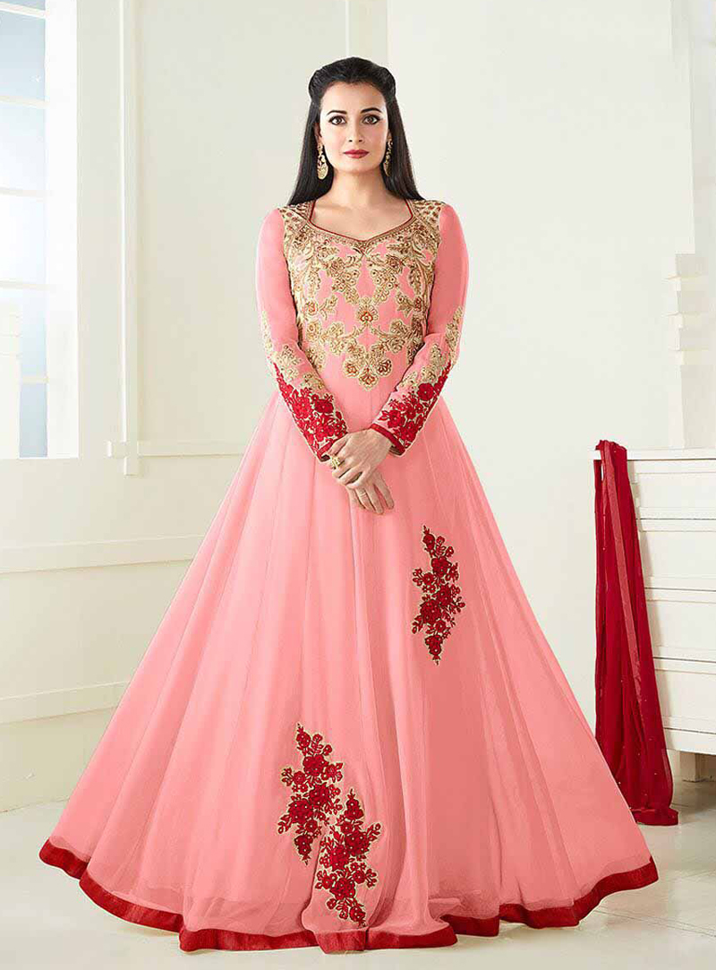 Dia Mirza Pink Georgette Long Anarkali Suit 94766