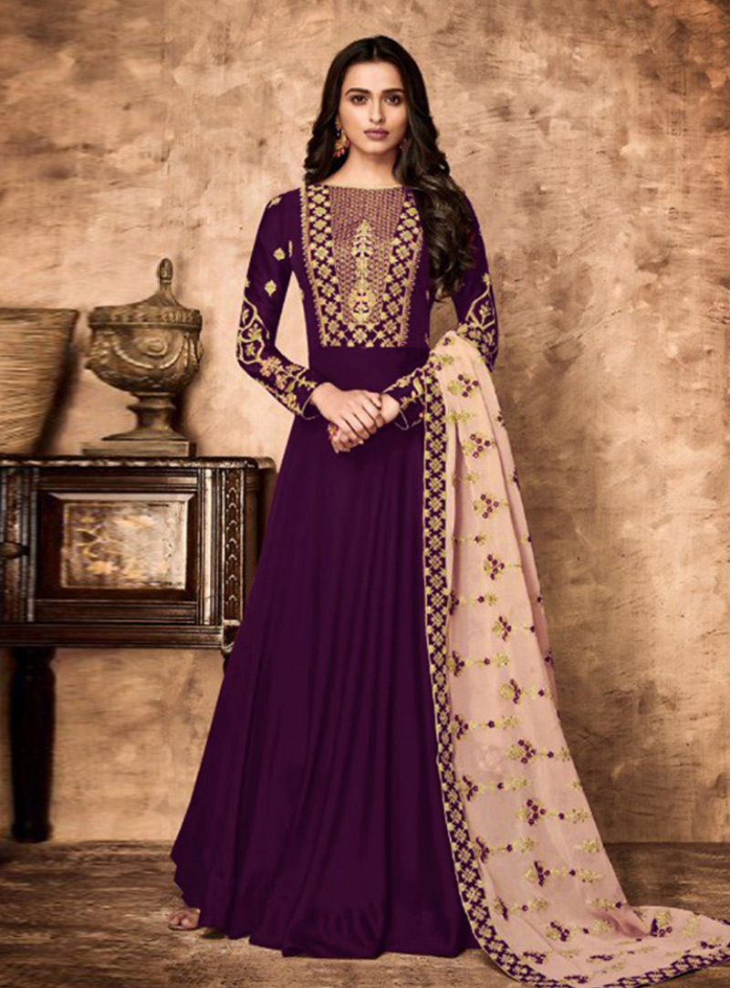 Purple Faux Georgette Floor Length Anarkali Suit 147157