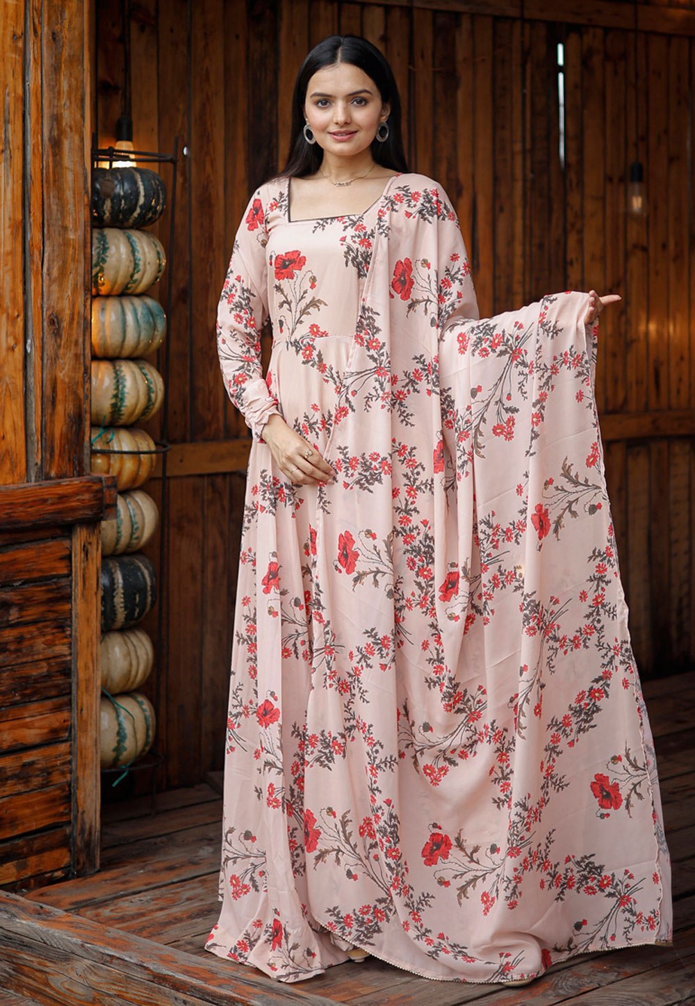 Light Pink Faux Georgette Printed Gown 267621