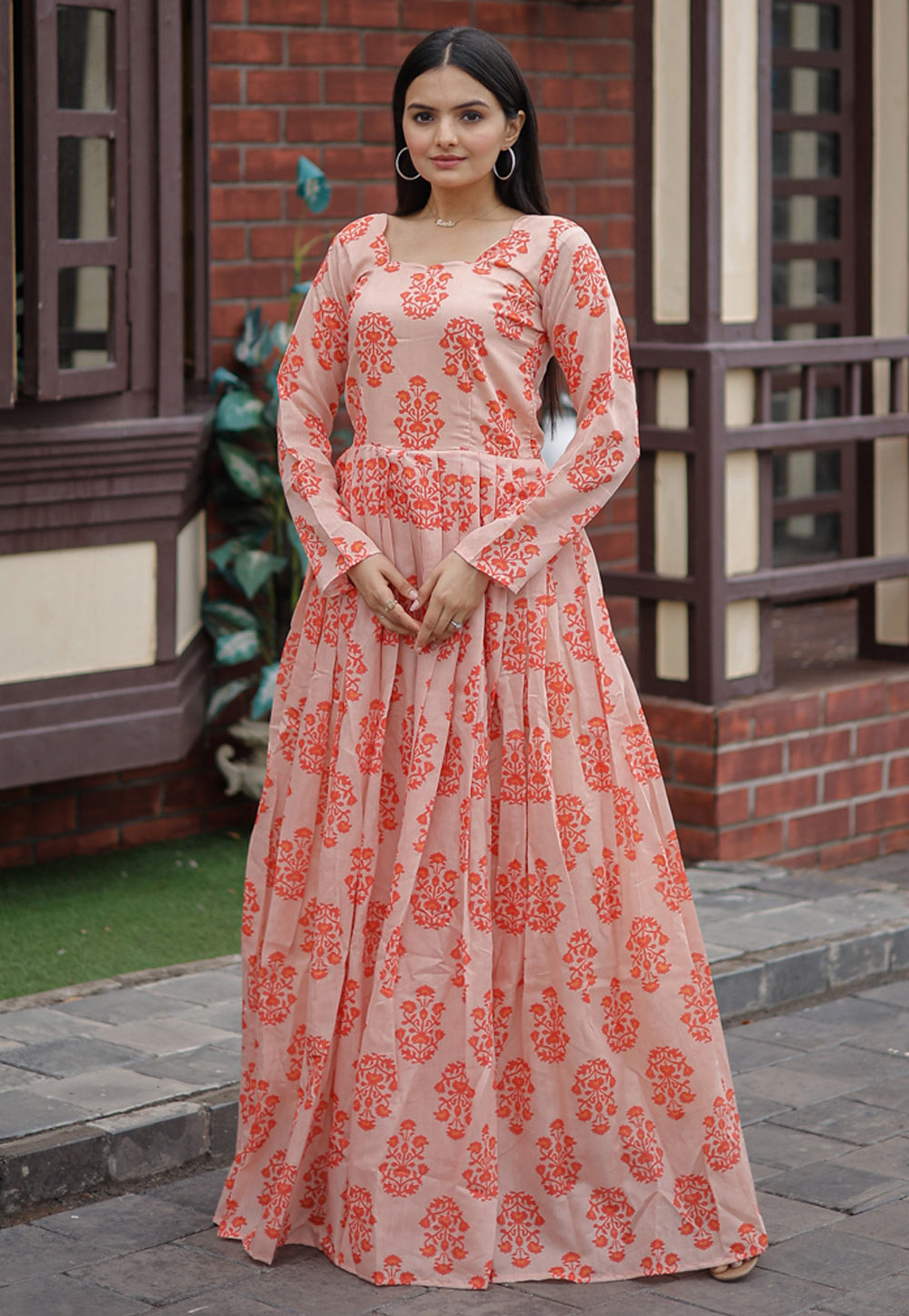 Embroidered Chanderi Silk Gown with Dupatta – Mina Designer Collection