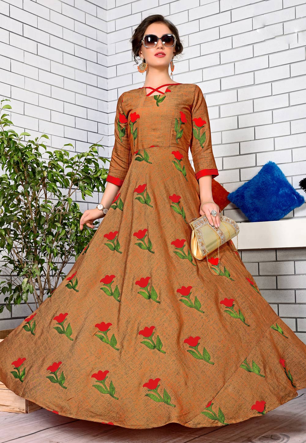 Brown Rayon Readymade Gown 180062