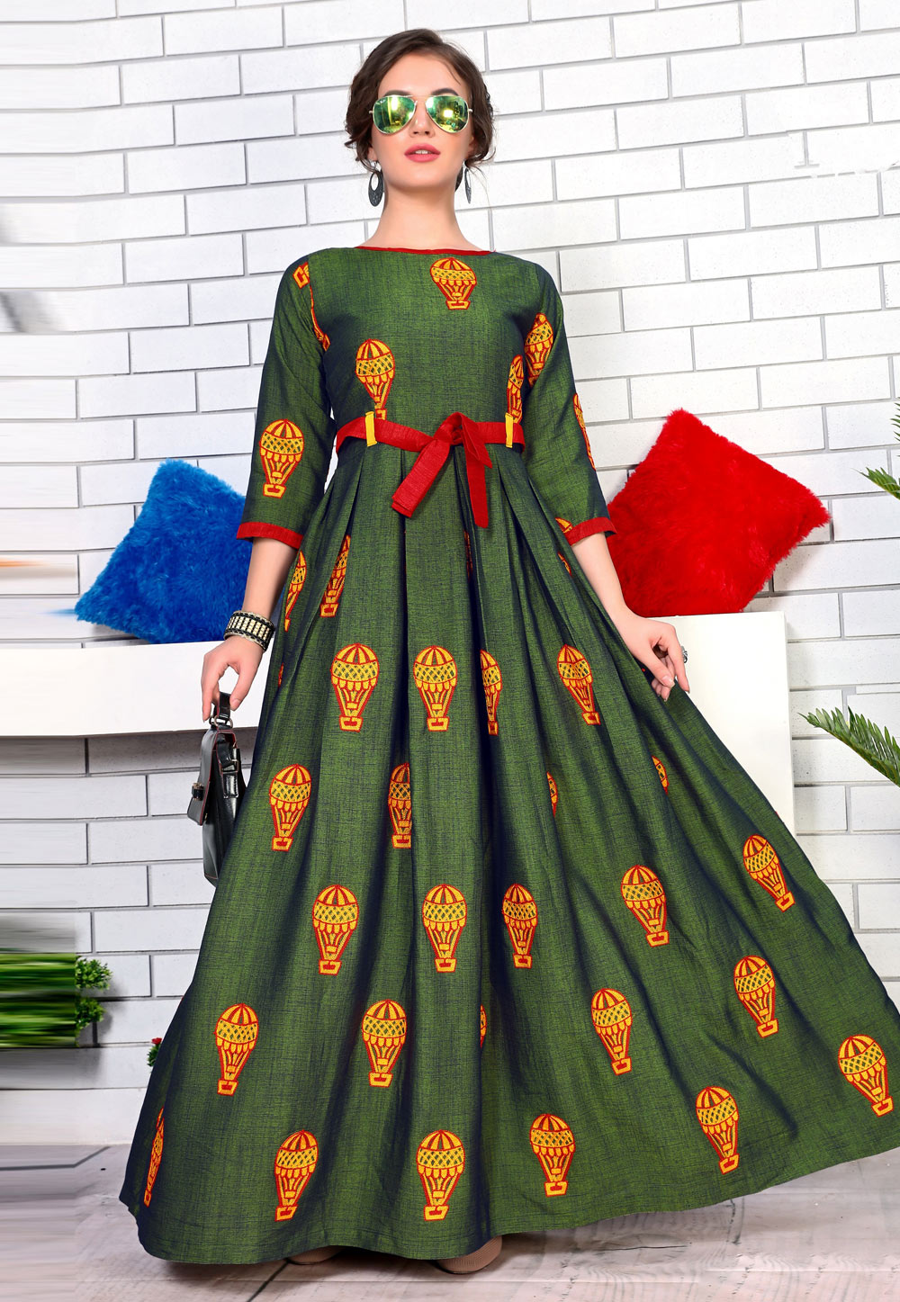 Green Rayon Readymade Gown 180065