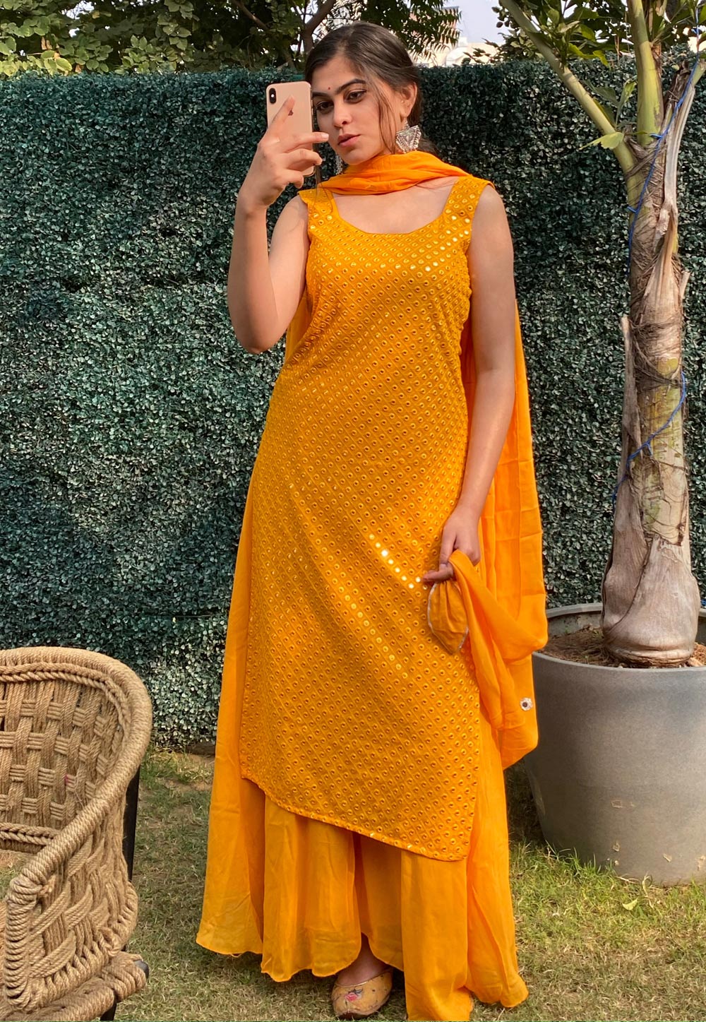 Yellow Georgette Readymade Palazzo Suit 245939