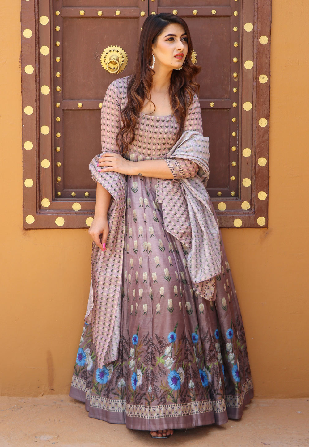 Pink Chanderi Abaya Style Anarkali Suit 232247