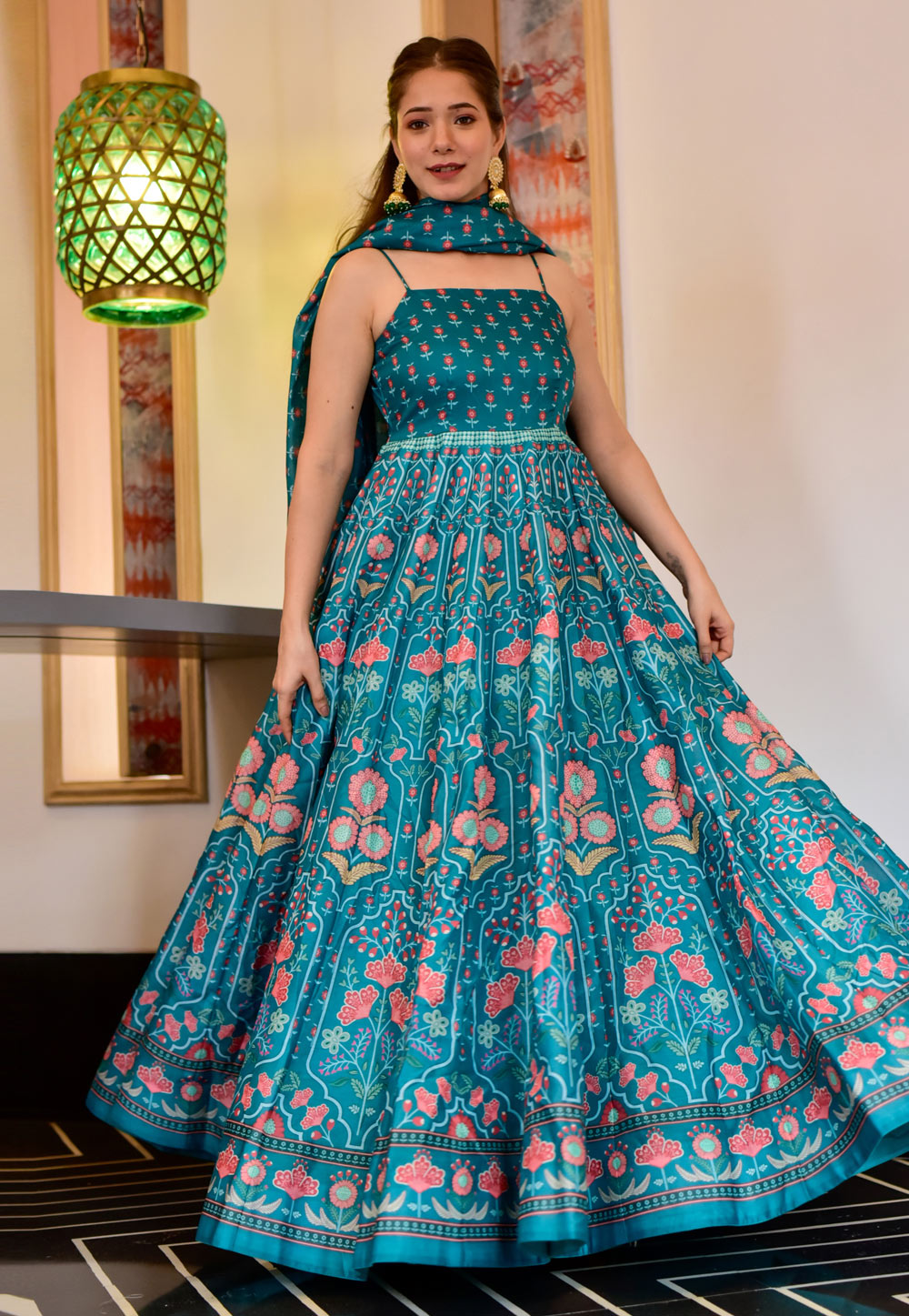 Teal Silk Cotton Gown 241483
