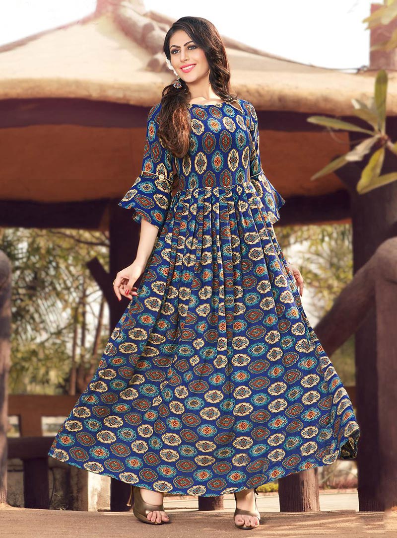 Blue Rayon Readymade Gown 143263