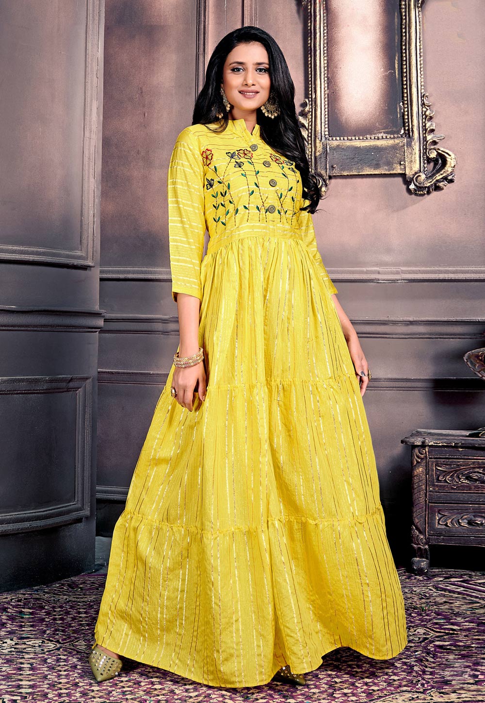 Yellow Chanderi Gown 225928