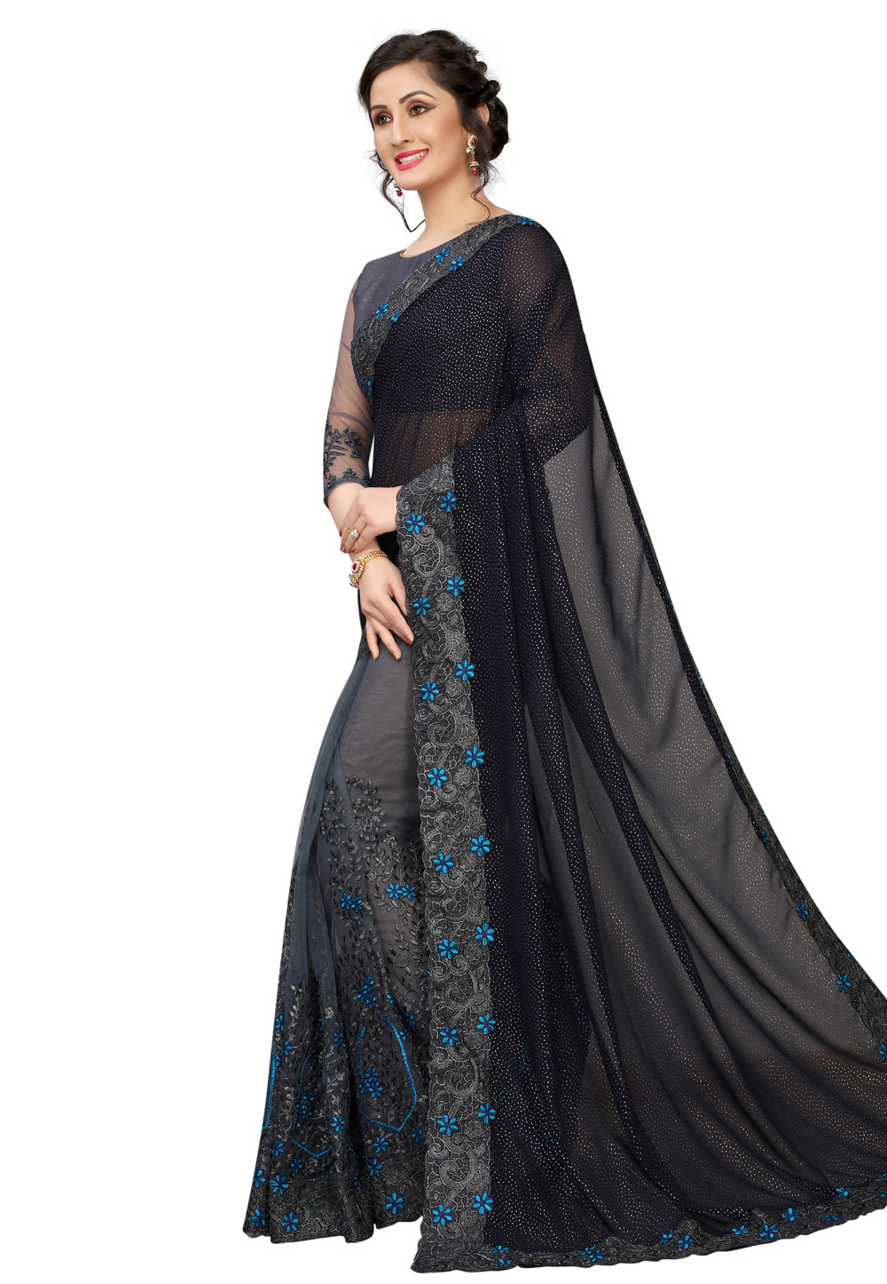 Black Georgette Festival Wear Saree 159814