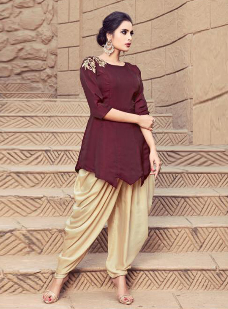 Punjabi Suits : Designer Maroon partywear dhoti salwar suit