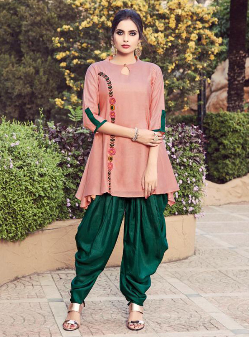 Light Pink Satin Dhoti Salwar Suit 148887