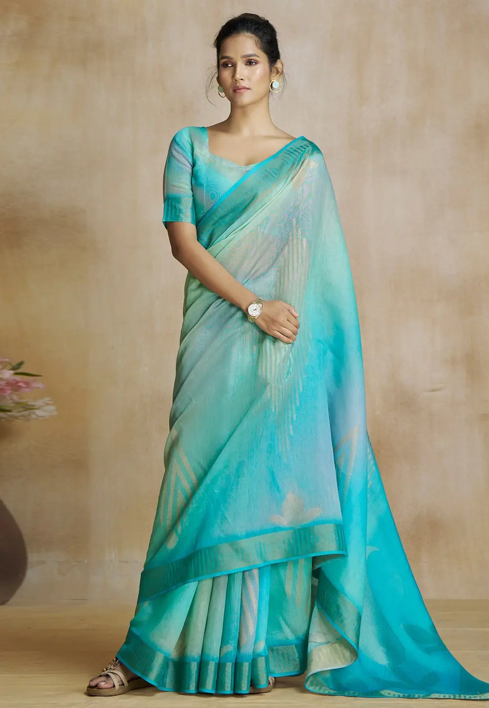 Aqua Art Silk Saree With Blouse 295325