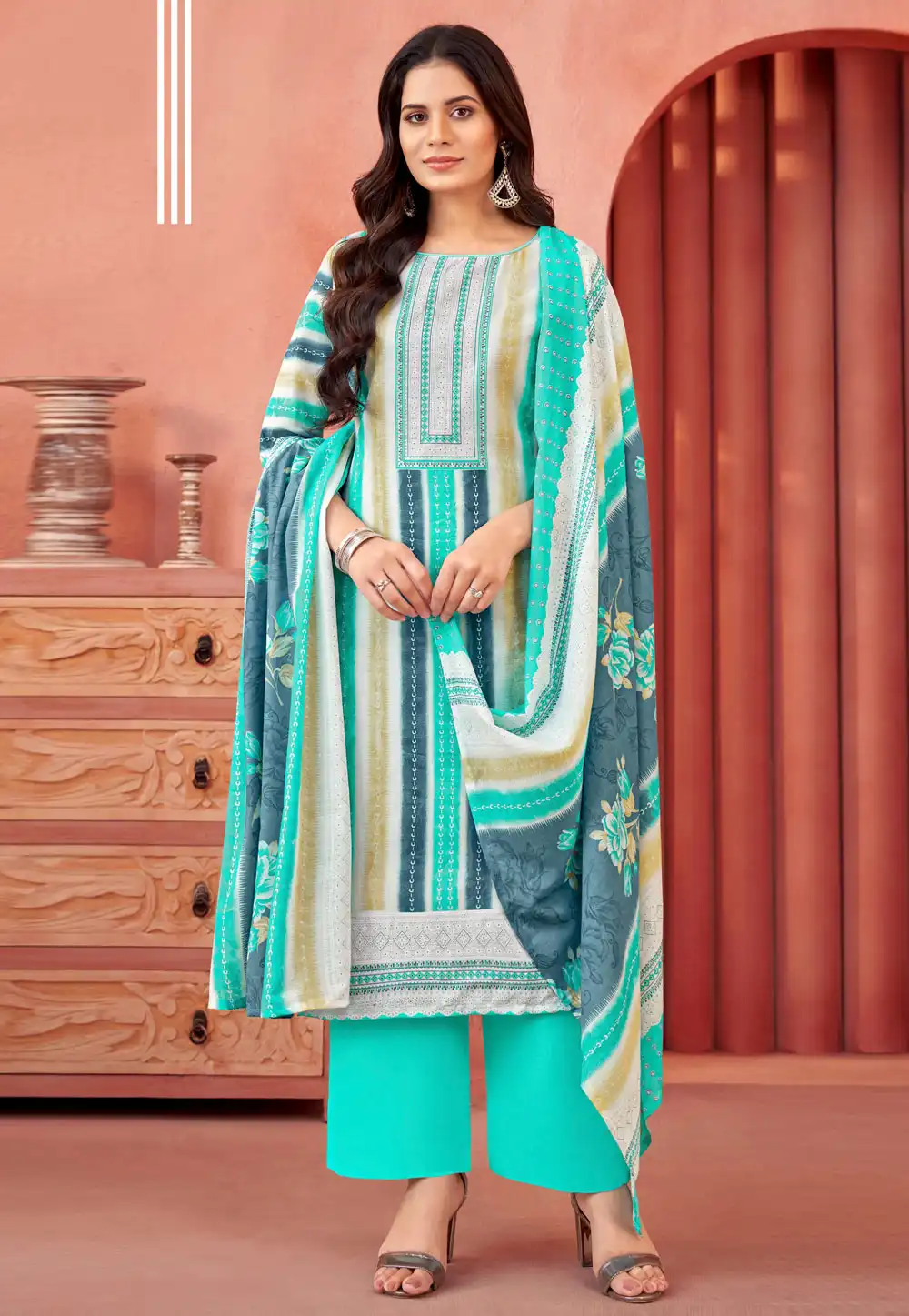 Aqua Cotton Palazzo Suit 291095