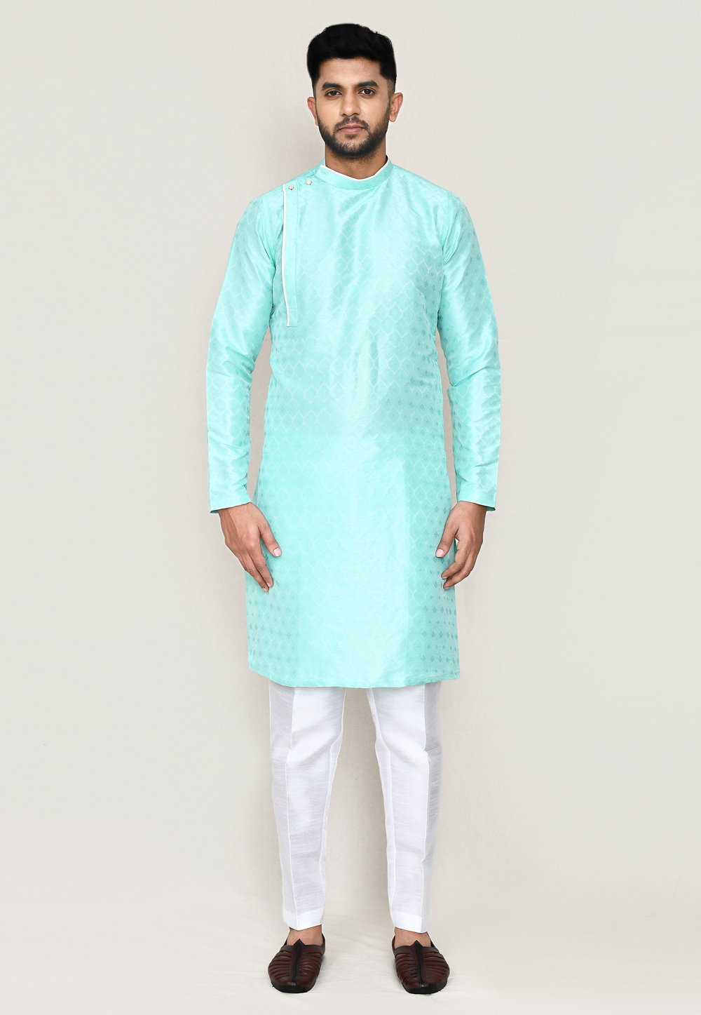 Aqua Jacquard Kurta Pajama 306068