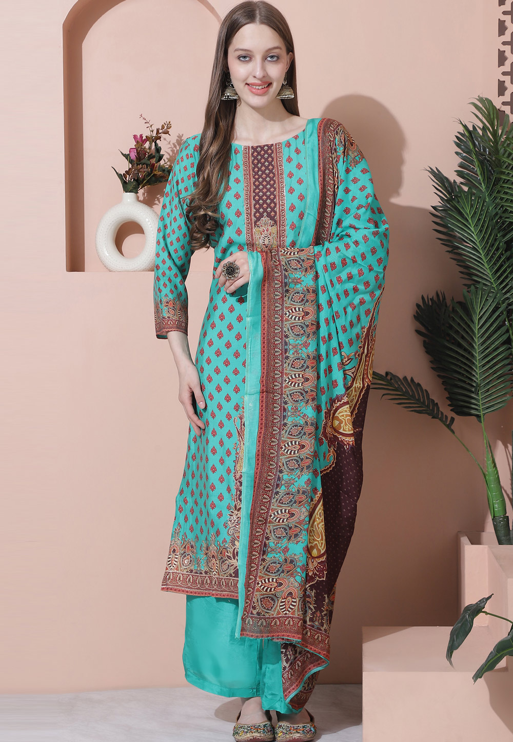 Aqua Muslin Palazzo Suit 310056