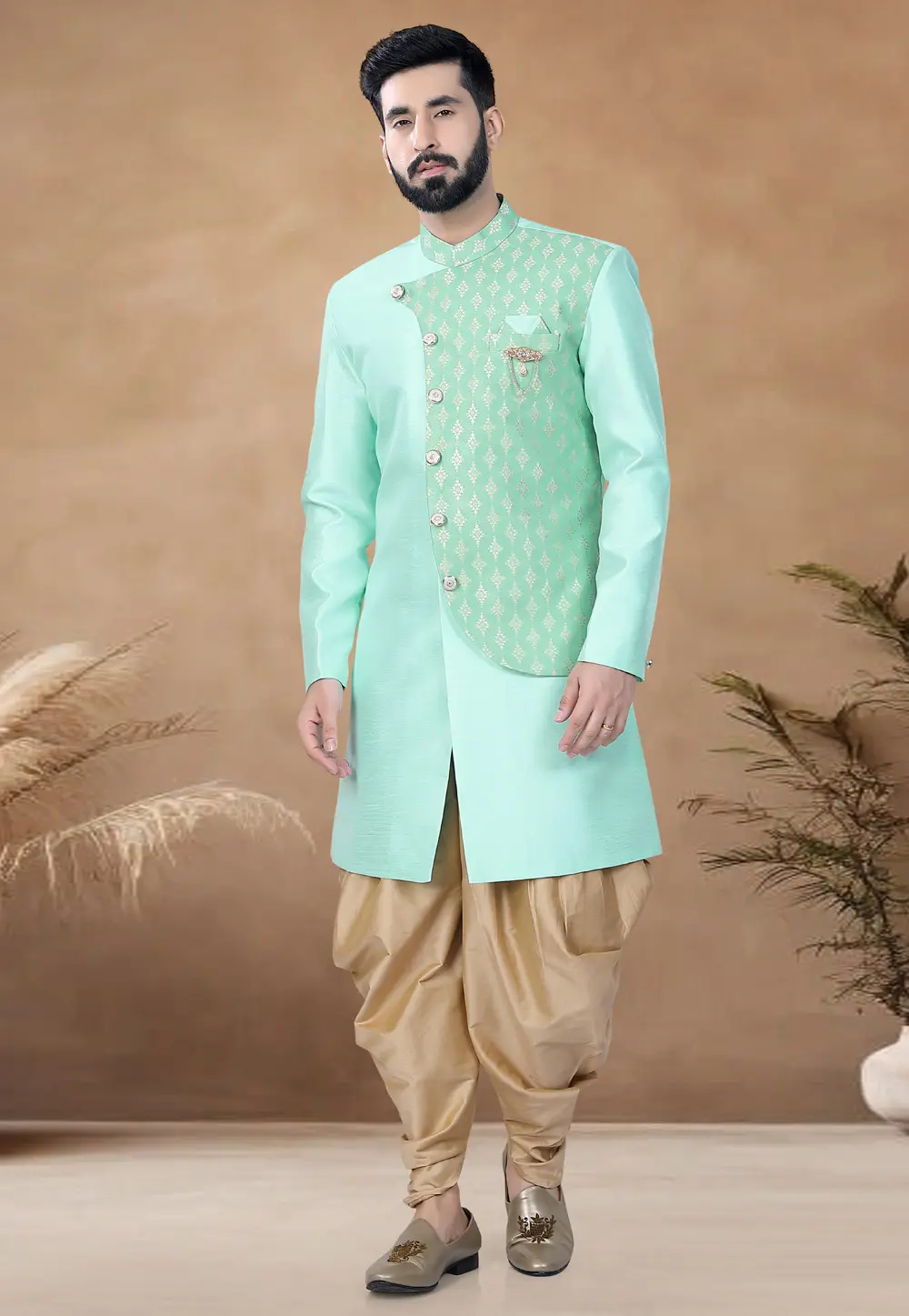 Aqua Silk Indo Western Suit 298580