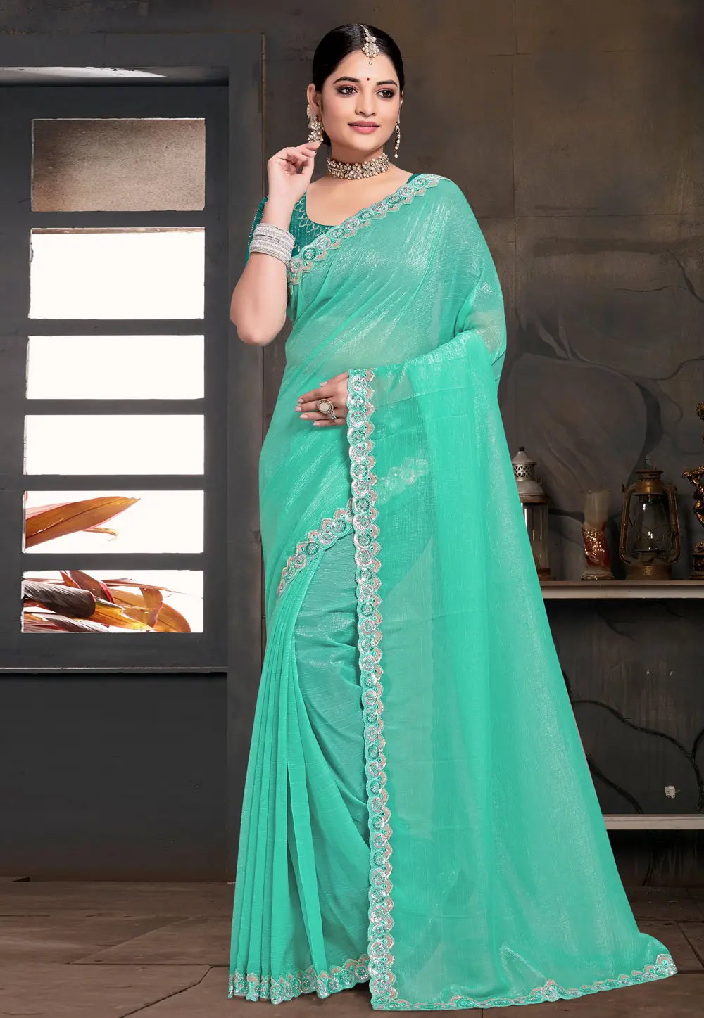 Aqua Silk Saree With Blouse 303619