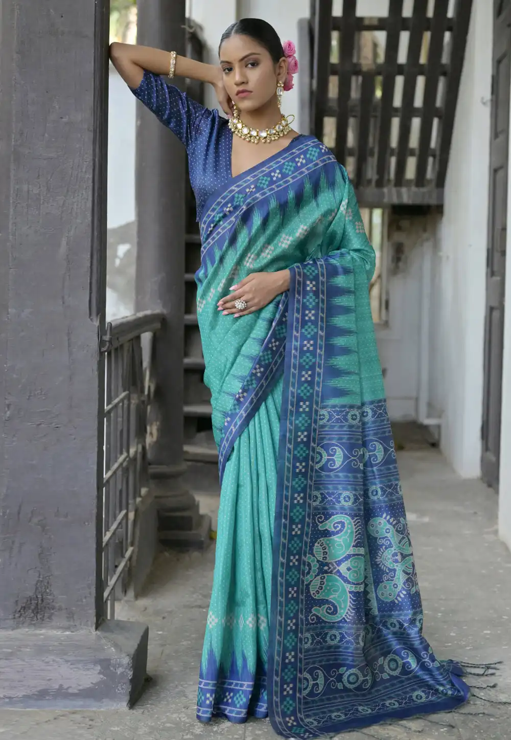 Aqua Tussar Silk Saree With Blouse 290852