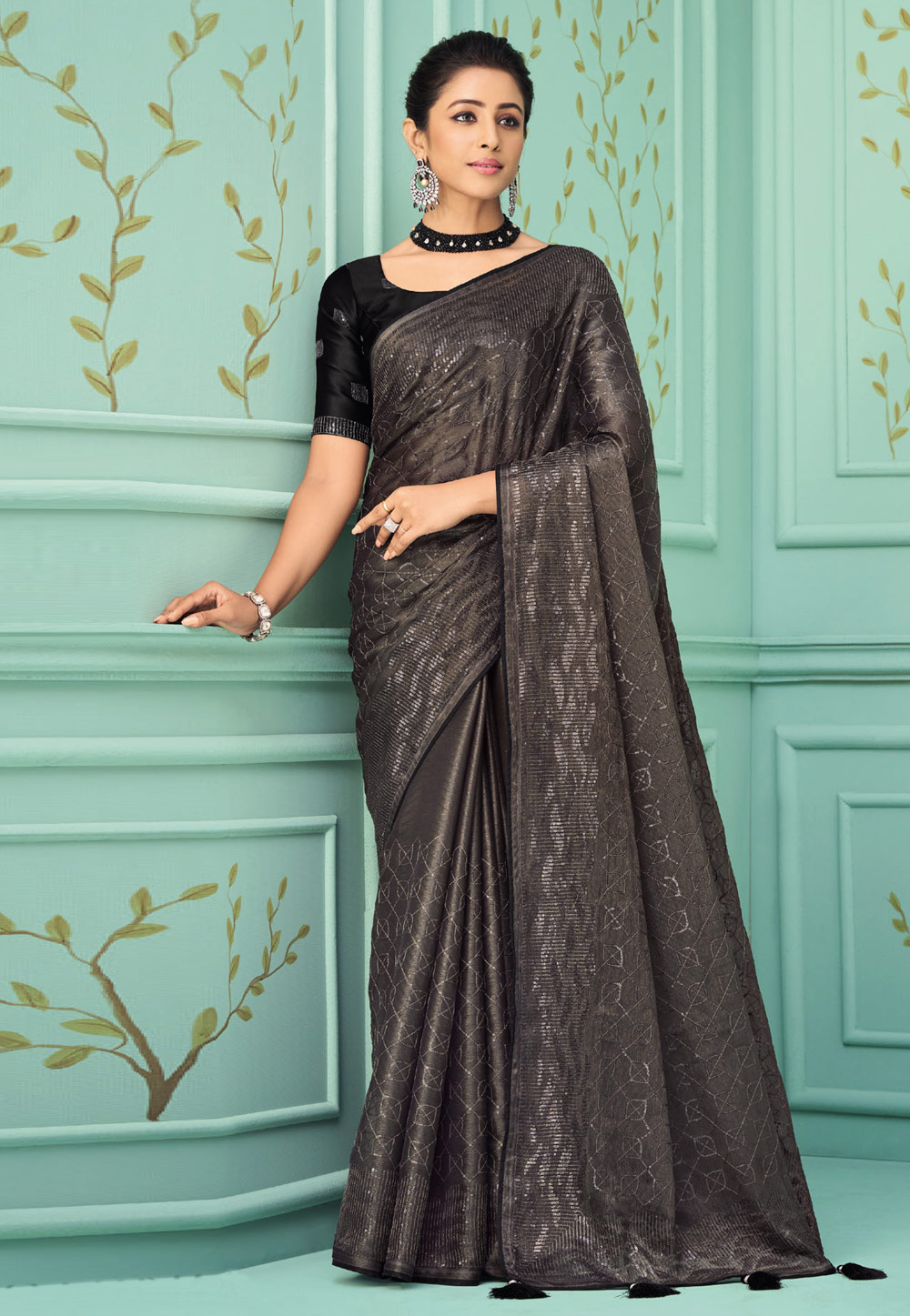 Brown Silk Designer Saree 266252