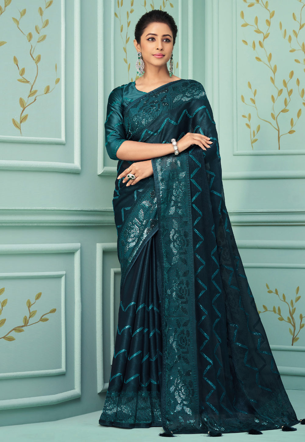 Teal Silk Designer Saree 266254