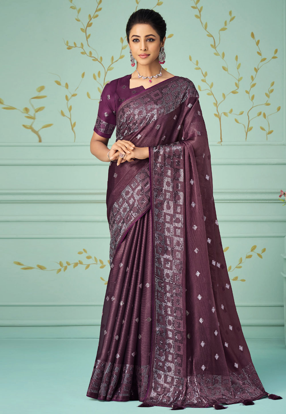 Wine Silk Designer Saree 266256