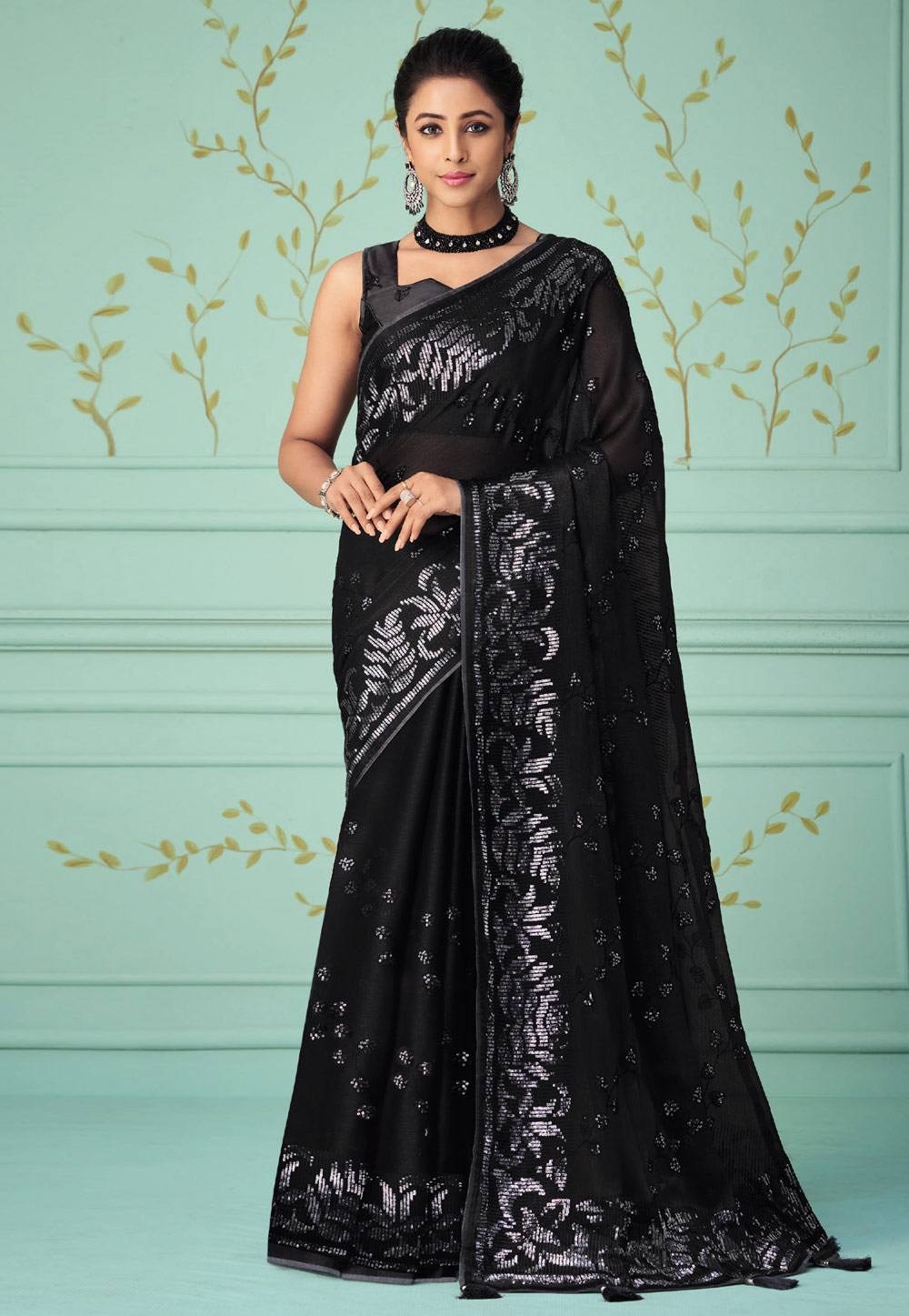 Black Silk Saree With Blouse 266257